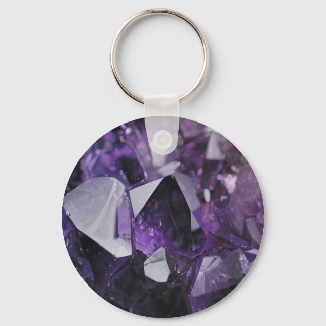 trendy geometric crystal gemstone purple amethyst key ring (Front)