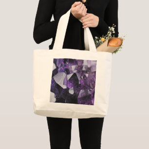 trendy geometric crystal gemstone purple amethyst large tote bag