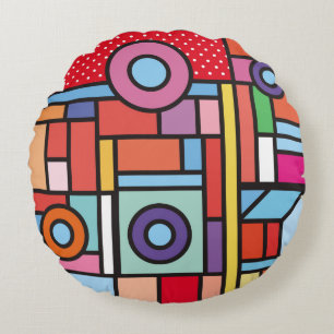Trendy geometric elements memphis design. Retro st Round Cushion
