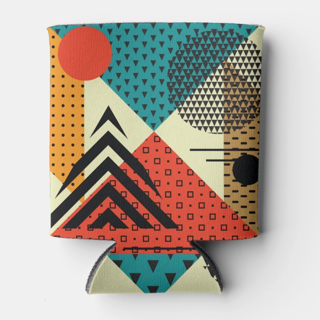 Trendy Geometric Elements, Retro Style. Can Cooler (Front)