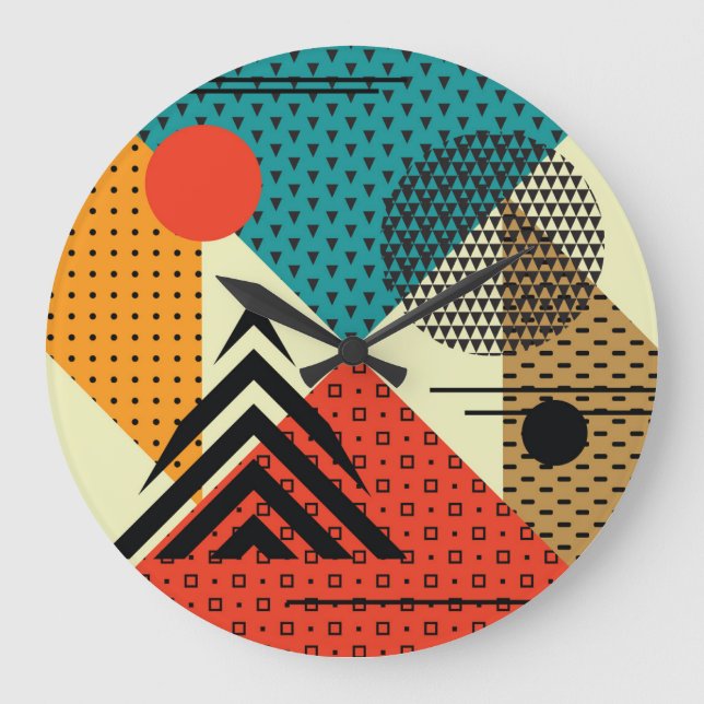 Trendy Geometric Elements, Retro Style. Large Clock (Front)