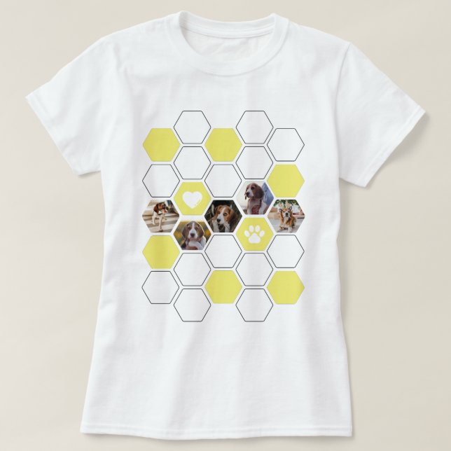 Trendy Geometric I Love My Dog Heart Yellow Photos T-Shirt (Design Front)