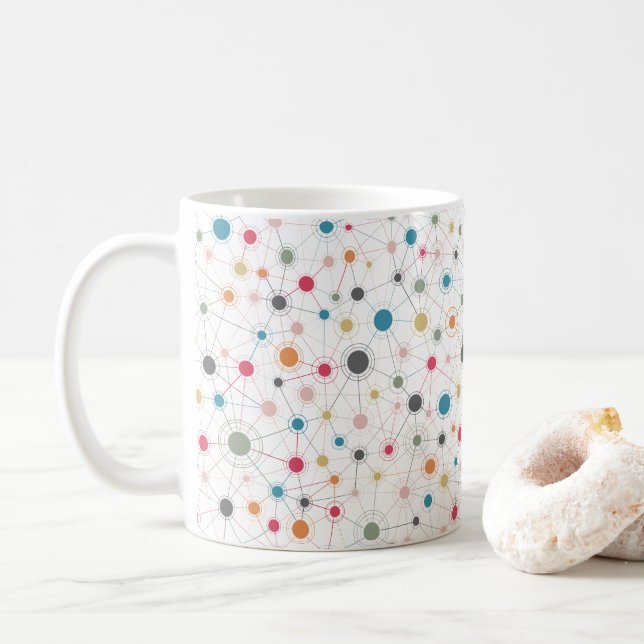 Trendy geometric lines and dots pattern coffee mug (With Donut)