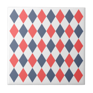 Trendy geometric pattern 1960s Red Blue Retro Tile