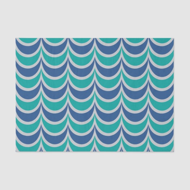 Trendy Geometric Pattern Blue Green Wavy Stripes Tissue Paper (Front)