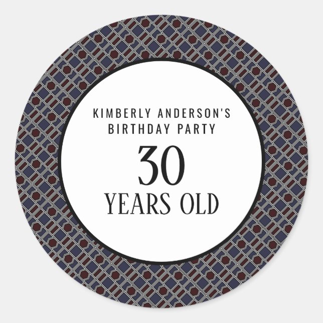 Trendy Geometric Pattern, Modern Birthday Party Classic Round Sticker (Front)