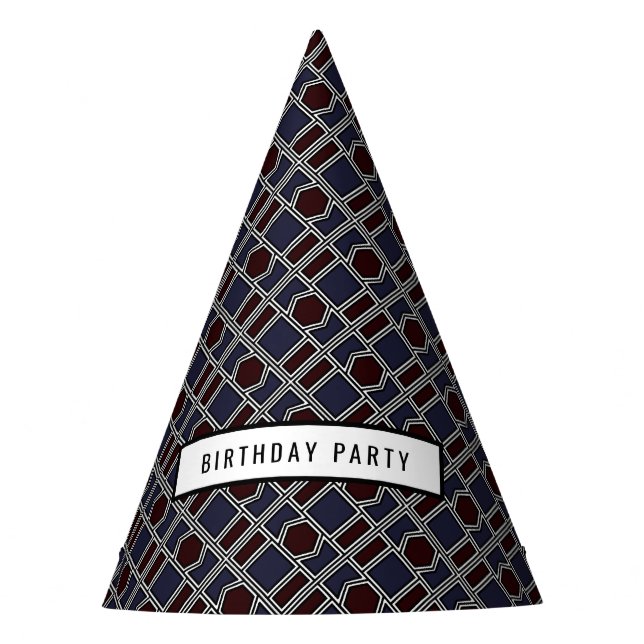 Trendy Geometric Pattern, Modern Birthday Party Hat (Front)