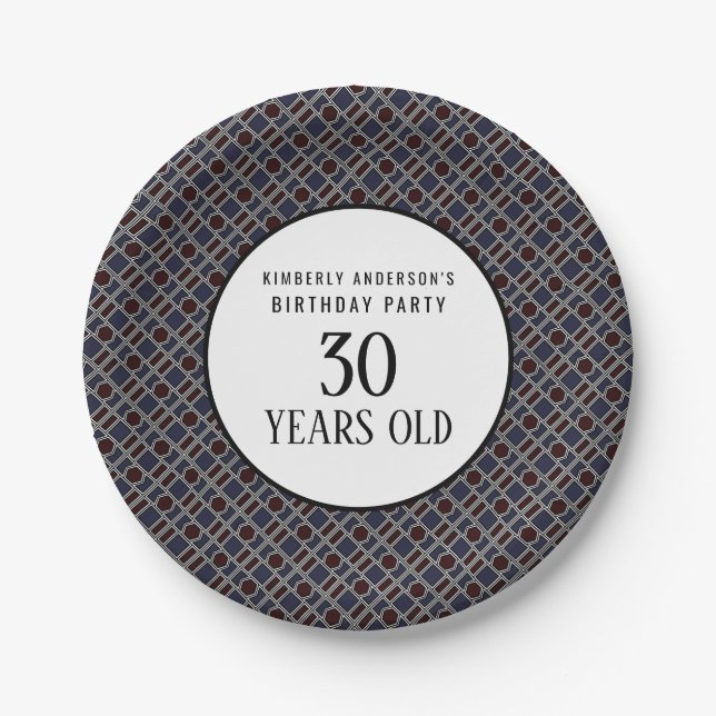Trendy Geometric Pattern, Modern Birthday Party Paper Plate (Front)