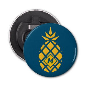 Trendy Geometric Pineapple Blue Monogram Bottle Opener