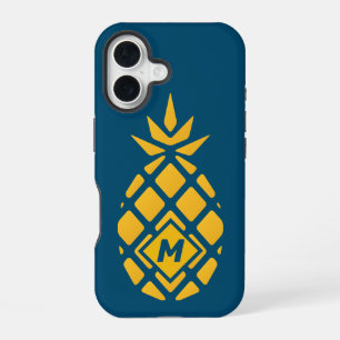 Trendy Geometric Pineapple Blue Monogram iPhone 16 Case