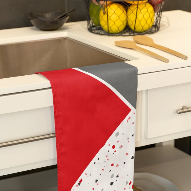 Trendy Geometric Red and Grey Terrazzo Tea Towel (Creator Uploaded)