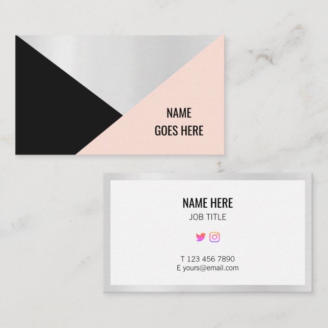 Trendy Geometric Silver Business Card (Front/Back)