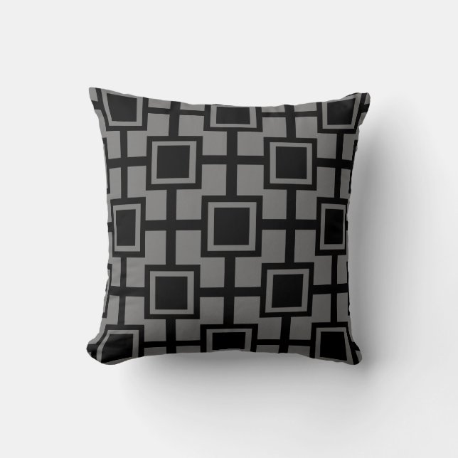 Trendy Geometric Squares Grid | grey Cushion (Front)