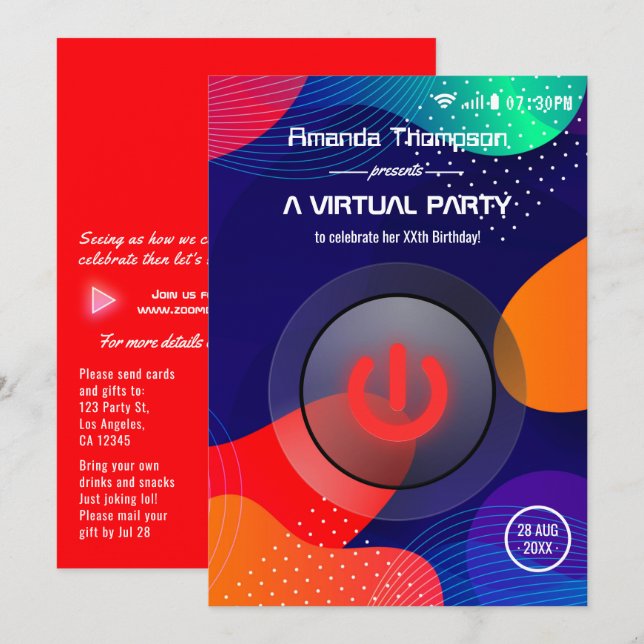 Trendy Geometric Virtual Birthday Party Invitation (Front/Back)