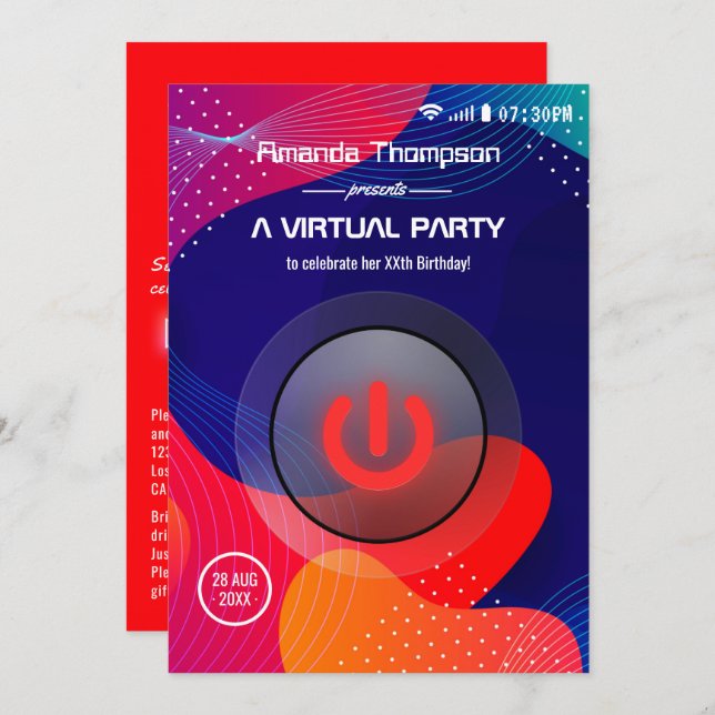 Trendy Geometric Virtual Birthday Party Invitation (Front/Back)