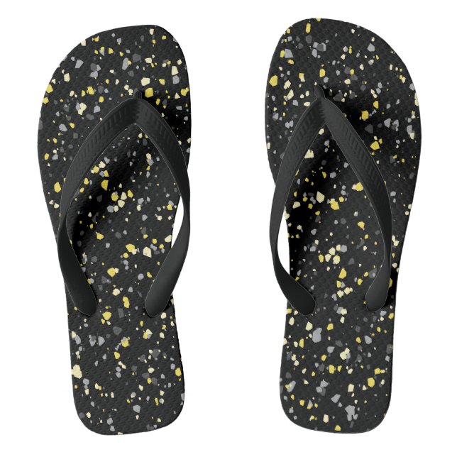 Trendy Geometric Yellow Grey Black Terrazzo Jandals (Footbed)