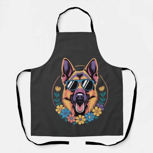 Trendy German Shepherd in Floral Style Apron (Front)