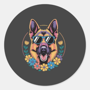 Trendy German Shepherd in Floral Style Classic Round Sticker