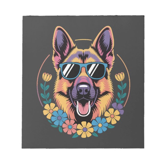 Trendy German Shepherd in Floral Style Notepad (Front)