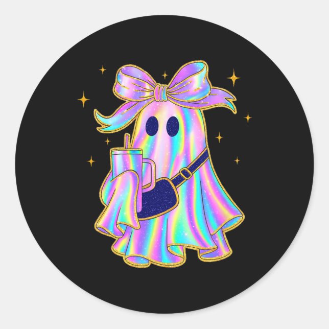 Trendy Ghost Shirt Coffee Tumbler Pastel Halloween Classic Round Sticker (Front)