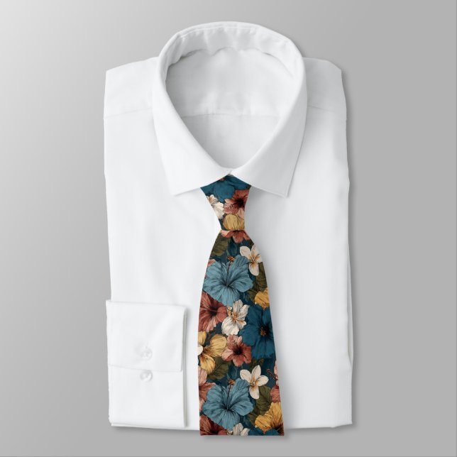 Trendy Gifts For Him Tropical Floral Tie (Tied)