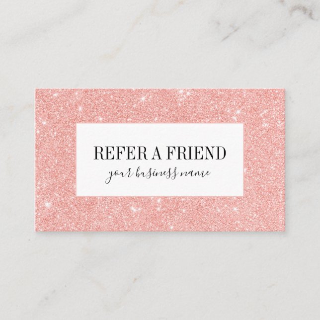 Trendy Gilry Pink Glitter Beauty Salon Referral Card (Front)