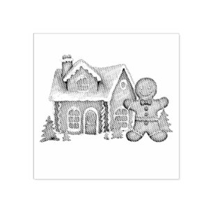 Trendy Gingerbread Man House Christmas  Rubber Stamp