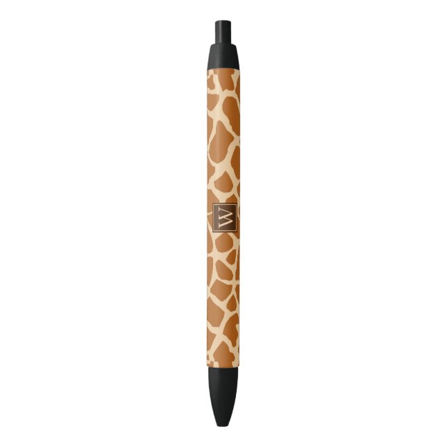 Trendy Giraffe Print With Chic Monogram Black Ink Pen (Front Vertical)