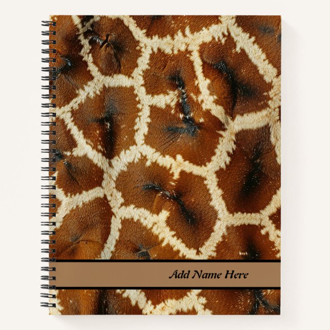 Trendy Giraffe Skin Brown Customisable Name  Notebook (Front)