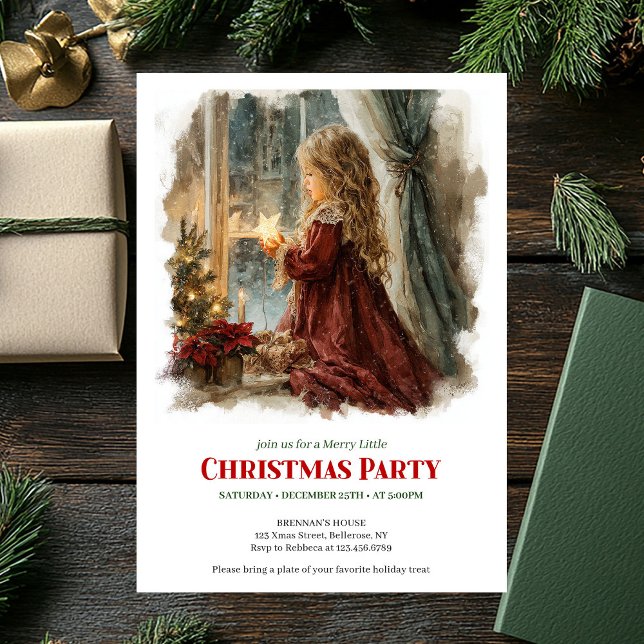Trendy girl awaits Santa digital Christmas invite (Trendy girl awaits Santa digital Christmas invitation)