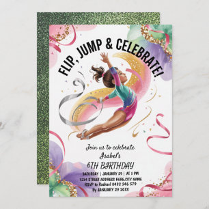 Trendy Girls Gymnast Gymnastics Birthday Party     Invitation