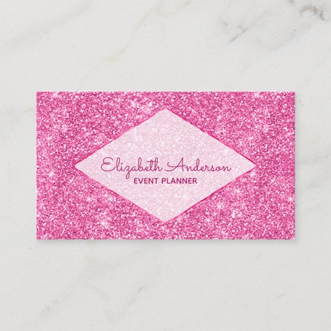 Trendy Girly Bling Hot Pink Glitter Diamond Name Business Card (Front)