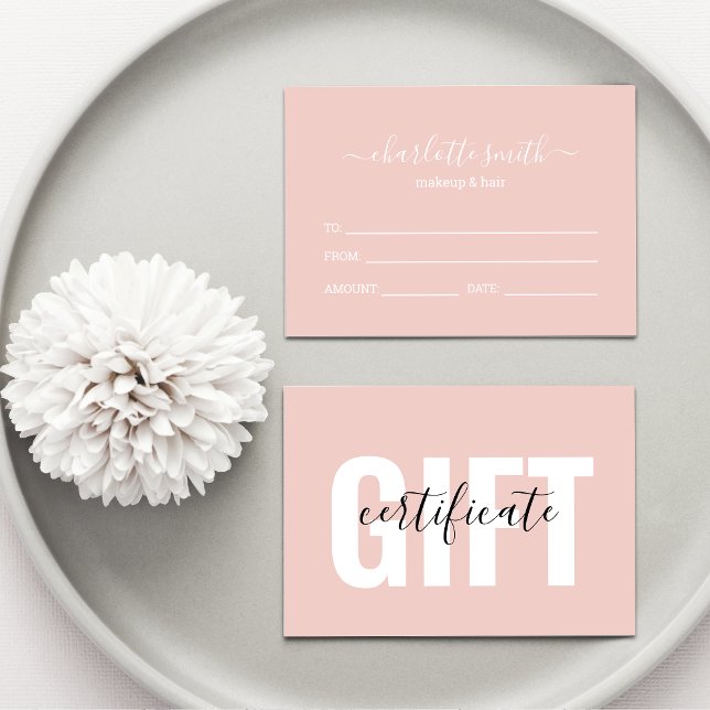 Trendy Girly Blush Pink Business Gift Certificate (Creator Uploaded)