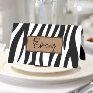 trendy girly chic black and white zebra stripes place card