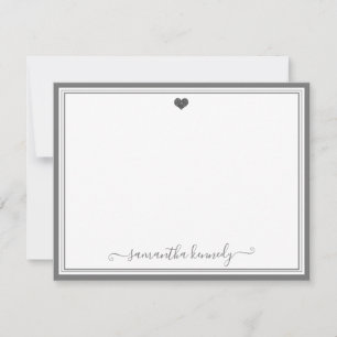 Trendy Girly Chic Silver Grey Heart Custom Name  Card