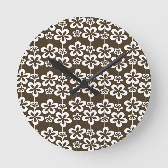 Trendy Girly Floral Pattern Round Clock (Front)