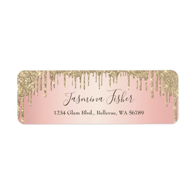 Trendy Girly Glitter Drips Rose Gold Address (Front)