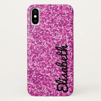 Trendy girly hot pink printed glitter personalised