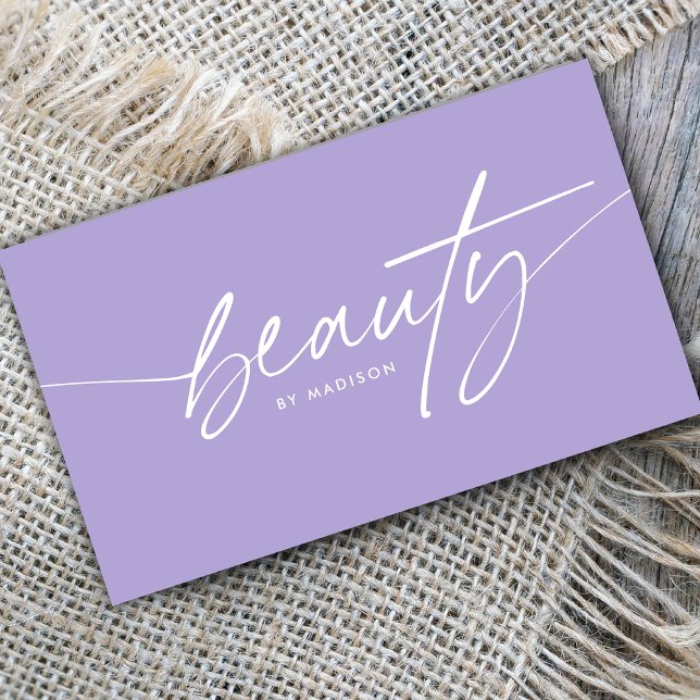 Trendy Girly Lavender Beauty Makeup Artist Script Business Card (Creator Uploaded)