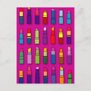 Trendy, girly lipsticks pattern postcard