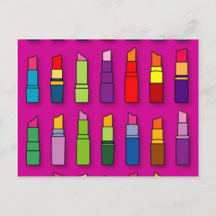 Trendy, girly lipsticks pattern postcard
