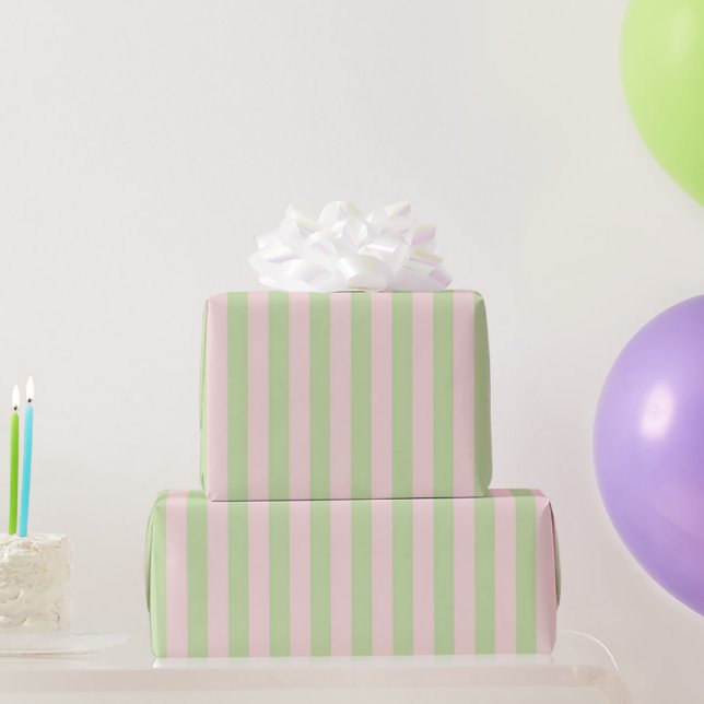 Trendy Girly Pastel Green & Pink Stripe Pattern Wrapping Paper (Party Gifts)