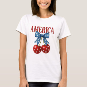 Trendy Girly Patriotic Cherries "AMERICA" T-Shirt