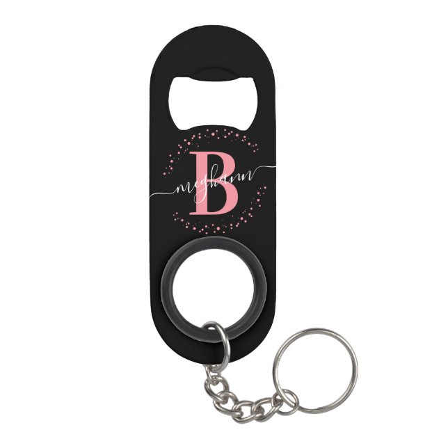 Trendy Girly Pink Black Name Script Monogrammed  (Back)