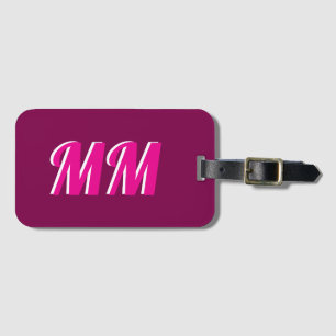 Trendy Girly Pink Modern Monogram Initial Luggage Tag