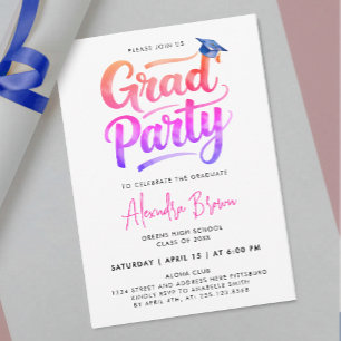 Trendy Girly Pink Purple Grad Brush Paint Script Invitation