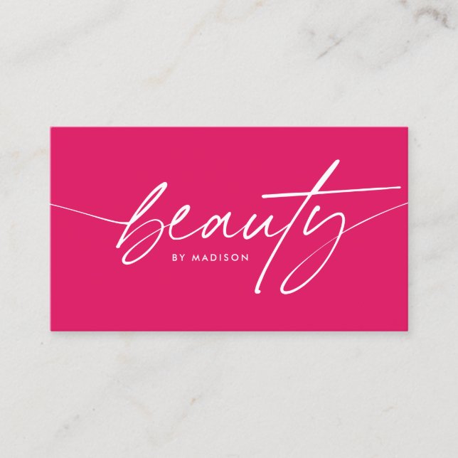 Trendy Girly Ruby Red Beauty Makeup Artist Script Business Card (Front)