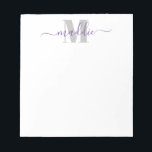 Trendy Girly Script Monogram, Purple and Grey Notepad<br><div class="desc">This fun notepad features a your monogram and text.
Personalise using the template form. Choose "customise further" for the advanced editing menu.</div>
