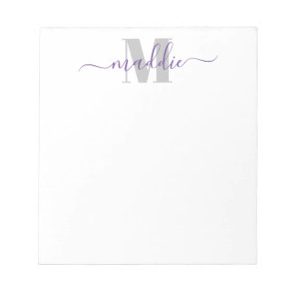 Trendy Girly Script Monogram, Purple and Grey Notepad