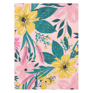 Trendy Girly Yellow Hand Paint Floral Design Tablecloth